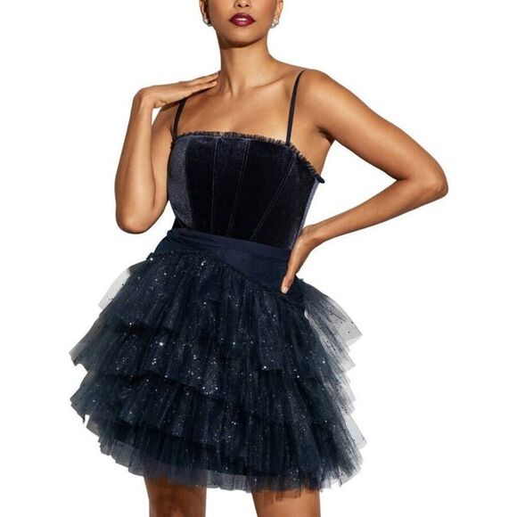 Betsy & Adam Tulle Fit and Flare Mini Dress - Picture 1 of 5